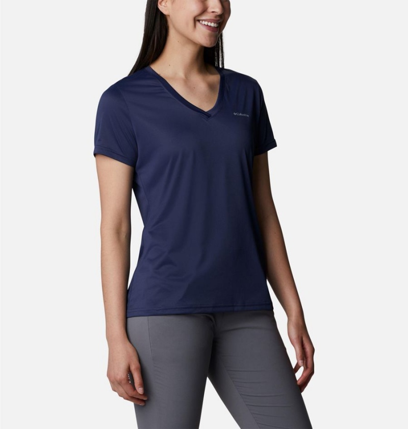 Navy Columbia Hike Short Sleeve V-Neck Women's T-Shirt | 40259CTZF