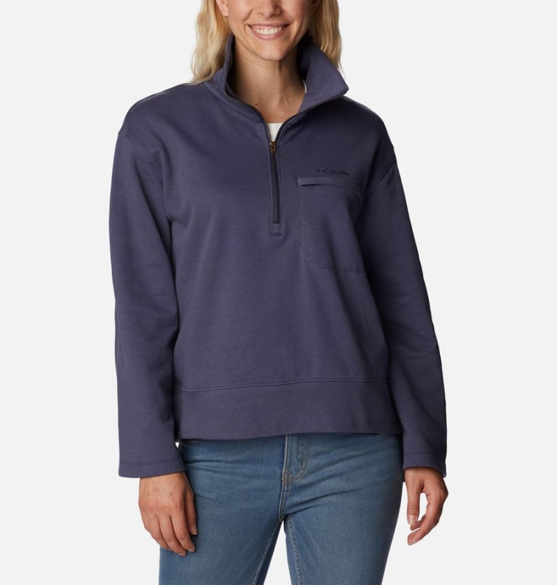 Navy Columbia Lodge French Terry Women\'s Pullover | 90583JSMV