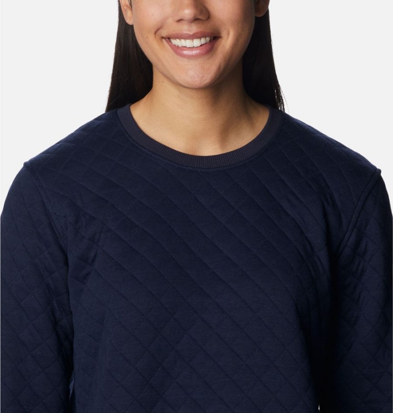 Navy Columbia Lodge Quilted Crew Sweatshirt Women's Pullover | 95834QLMG