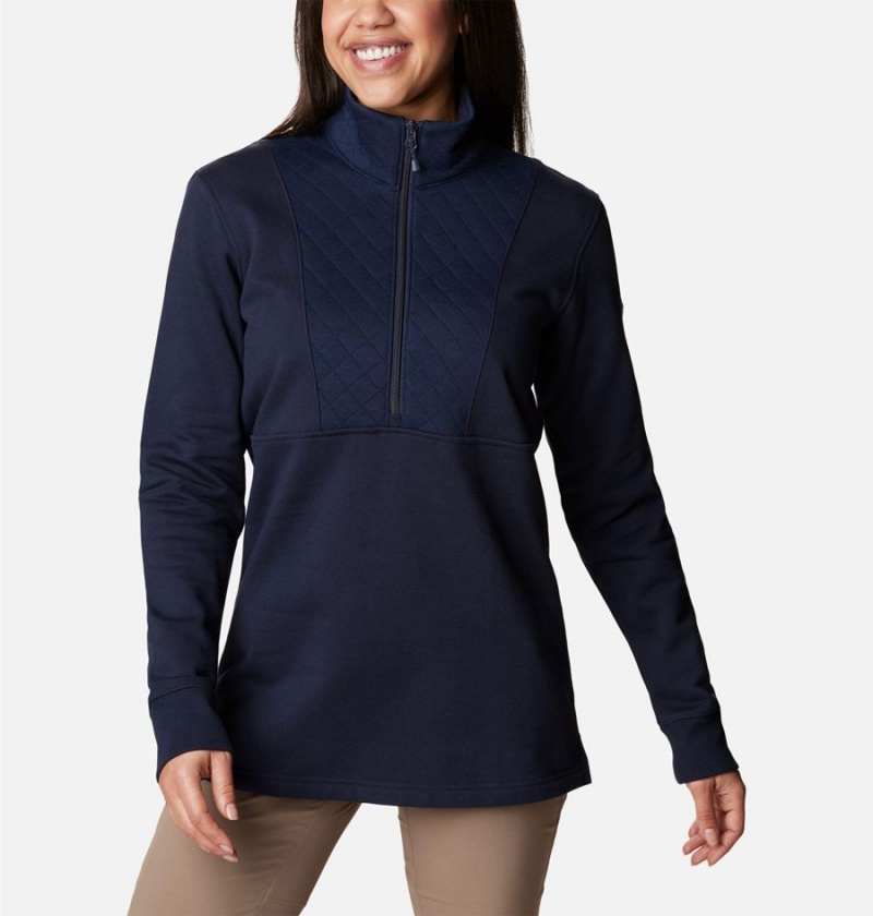 Navy Columbia Lodge Quilted Quarter Zip Tunic Women's Pullover | 82437YHKN