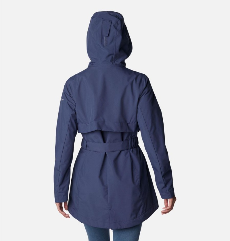 Navy Columbia Long Valley Trench II Women's Rain Jacket | 05926TGEF