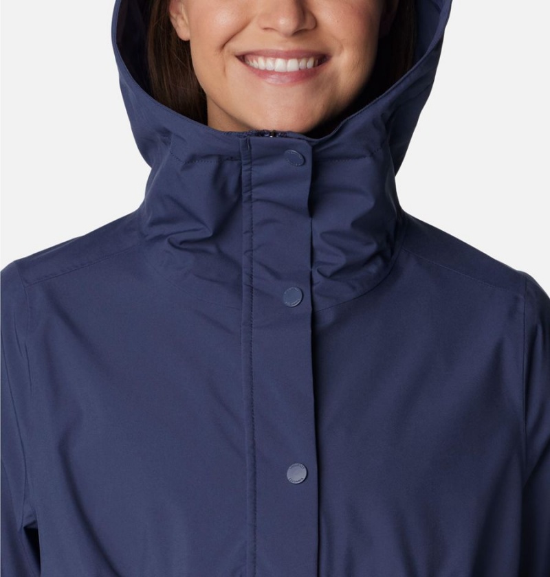 Navy Columbia Long Valley Trench II Women's Rain Jacket | 05926TGEF