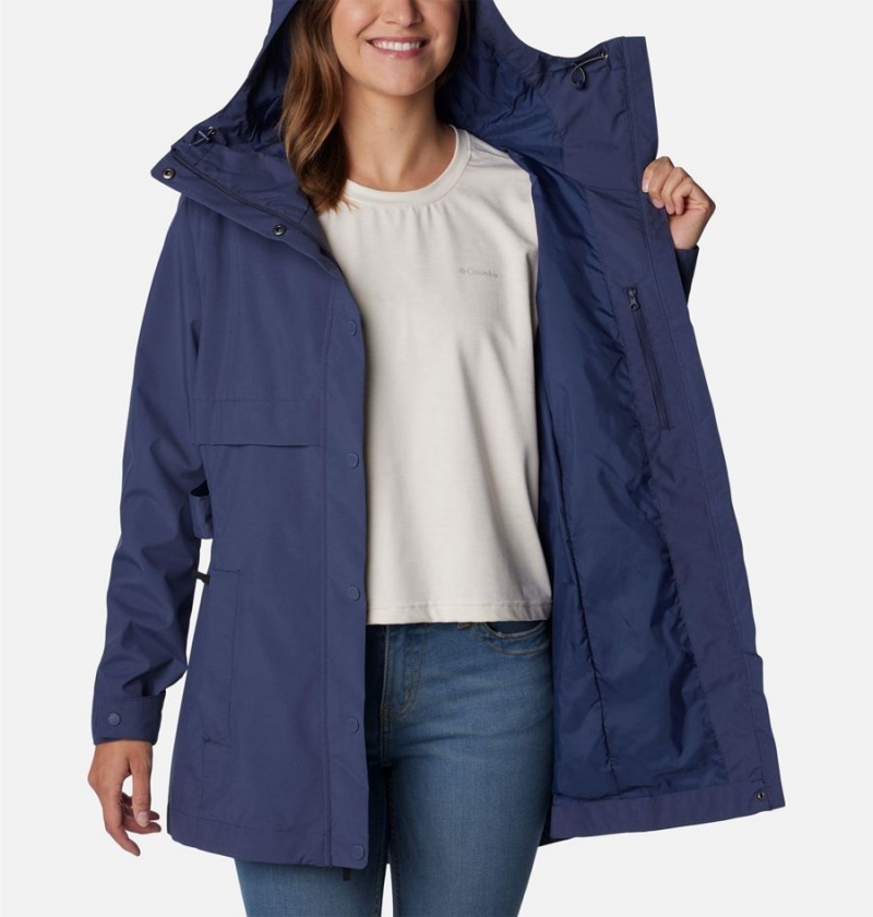 Navy Columbia Long Valley Trench II Women's Rain Jacket | 05926TGEF