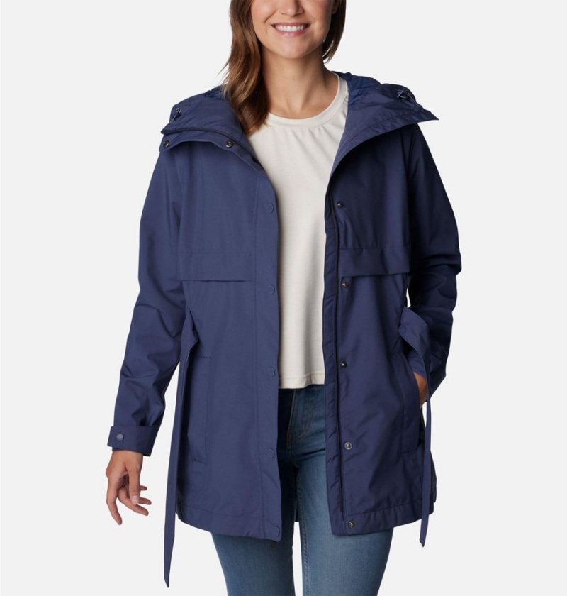 Navy Columbia Long Valley Trench II Women's Rain Jacket | 05926TGEF