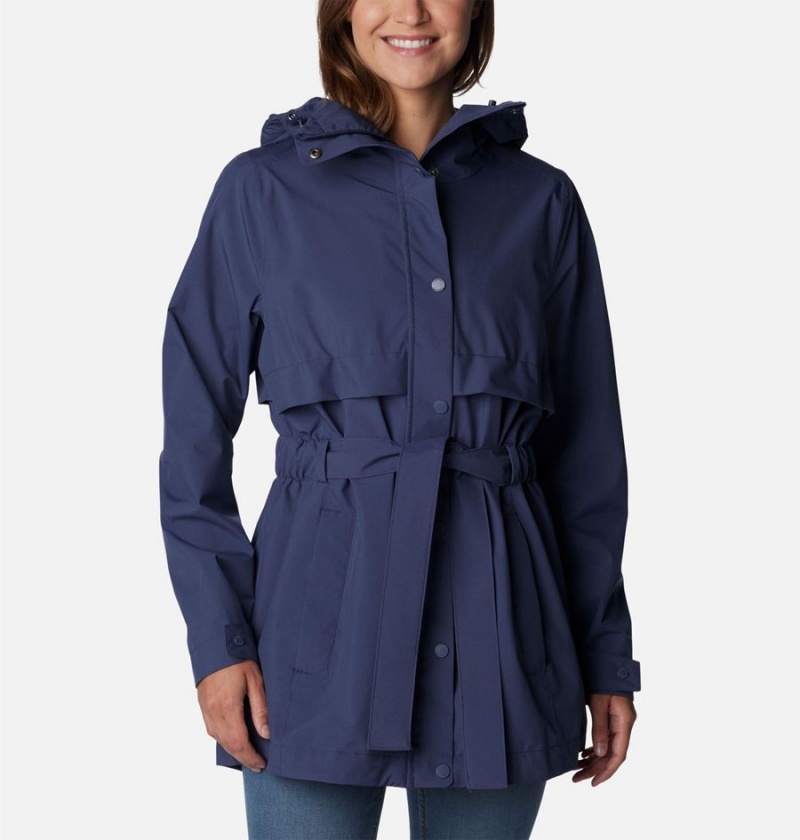 Navy Columbia Long Valley Trench II Women\'s Rain Jacket | 05926TGEF