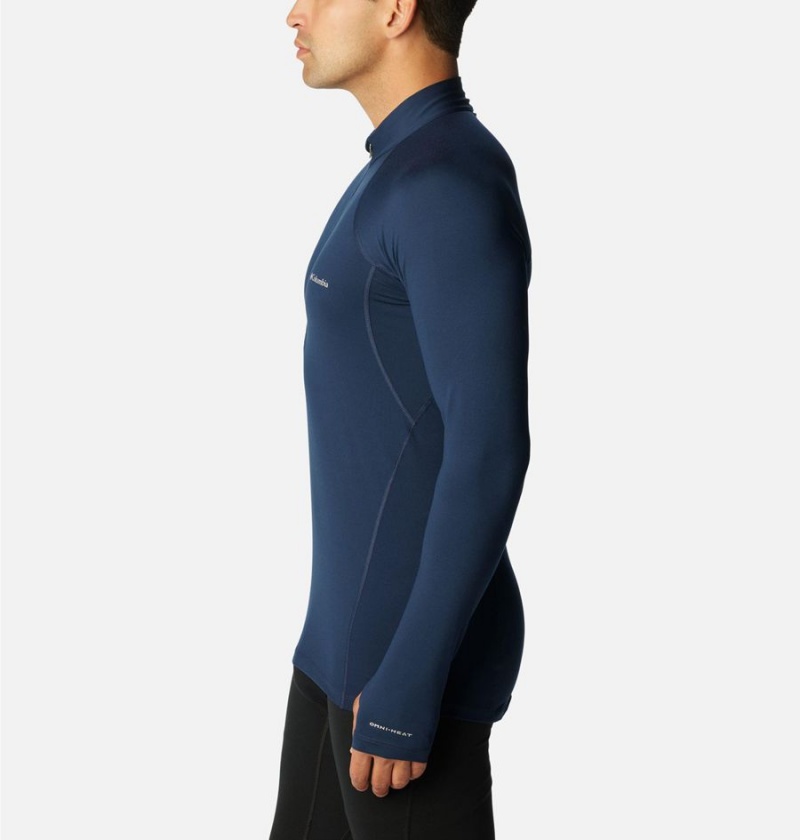 Navy Columbia Omni Heat Midweight Baselayer Half Zip Men's T-Shirt | 18934DMTN