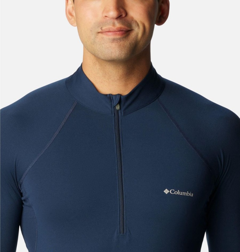 Navy Columbia Omni Heat Midweight Baselayer Half Zip Men's T-Shirt | 18934DMTN