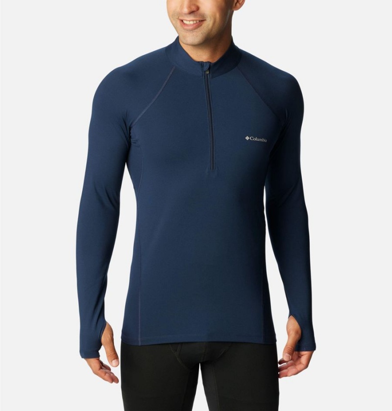 Navy Columbia Omni Heat Midweight Baselayer Half Zip Men\'s T-Shirt | 18934DMTN