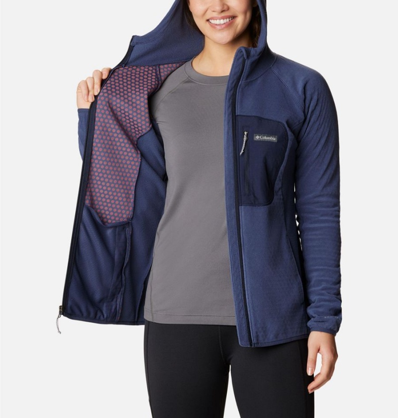 Navy Columbia Outdoor Tracks Hooded Full Zip Women's Fleece Jacket | 06793DYZW