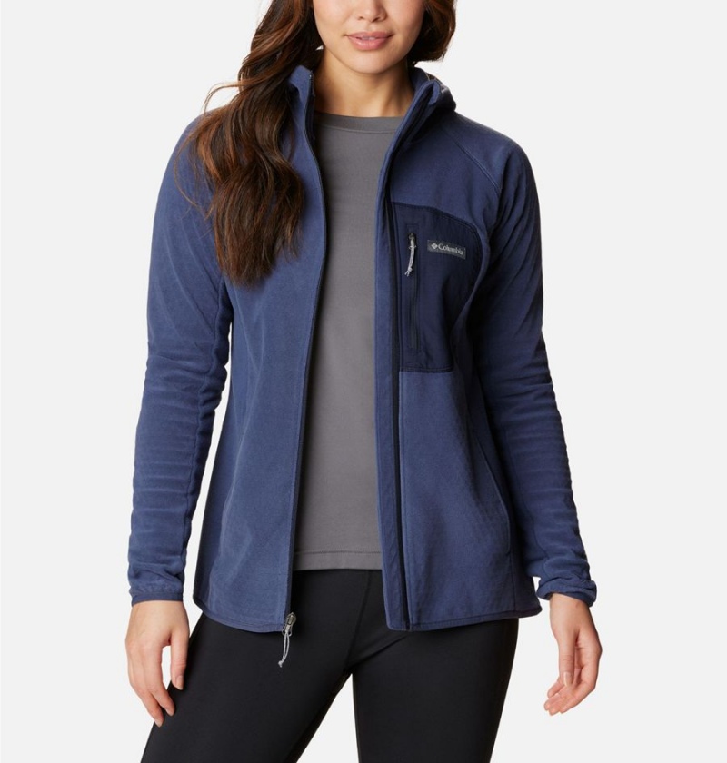 Navy Columbia Outdoor Tracks Hooded Full Zip Women's Fleece Jacket | 06793DYZW