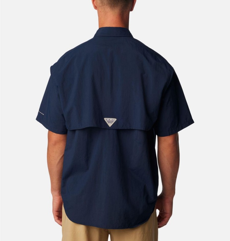 Navy Columbia PFG Bahama II Short Sleeve Men's Shirt | 72910OAED