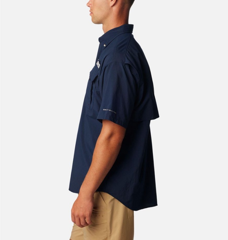 Navy Columbia PFG Bahama II Short Sleeve Men's Shirt | 72910OAED