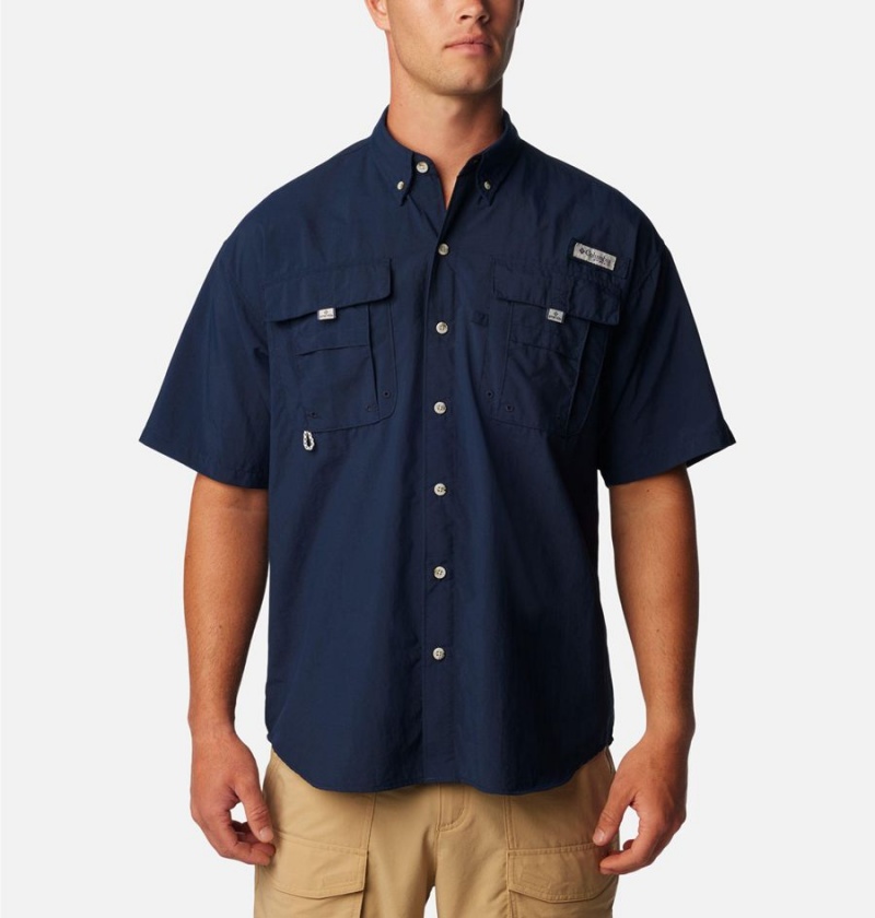 Navy Columbia PFG Bahama II Short Sleeve Men's Shirt | 72910OAED