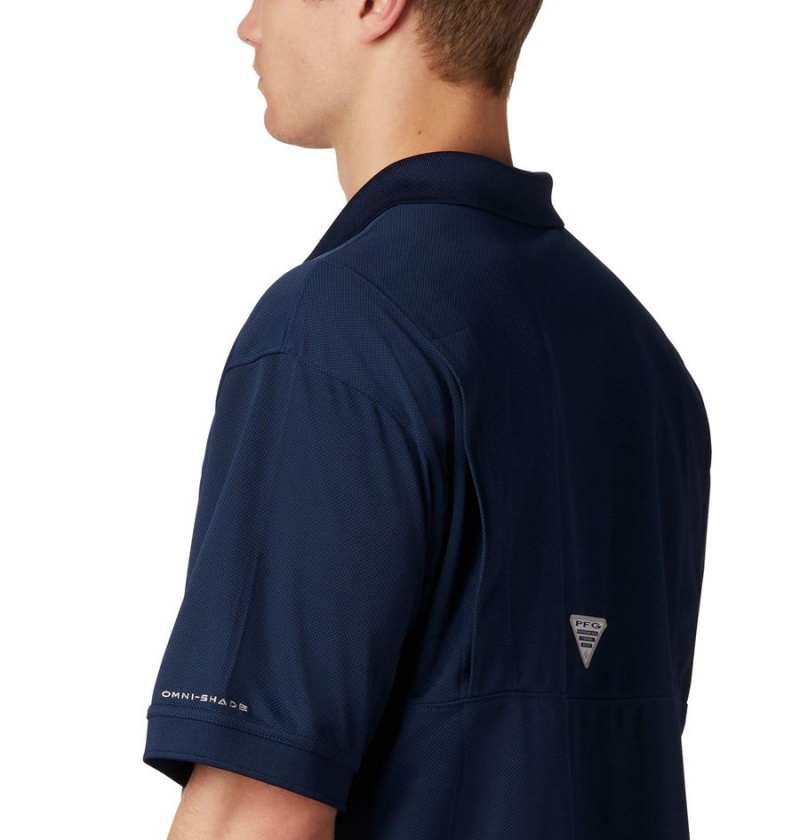 Navy Columbia PFG Perfect Cast Men's Polo Shirt | 47381HDGJ