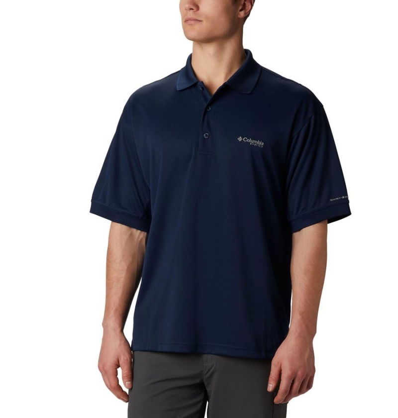 Navy Columbia PFG Perfect Cast Men\'s Polo Shirt | 47381HDGJ