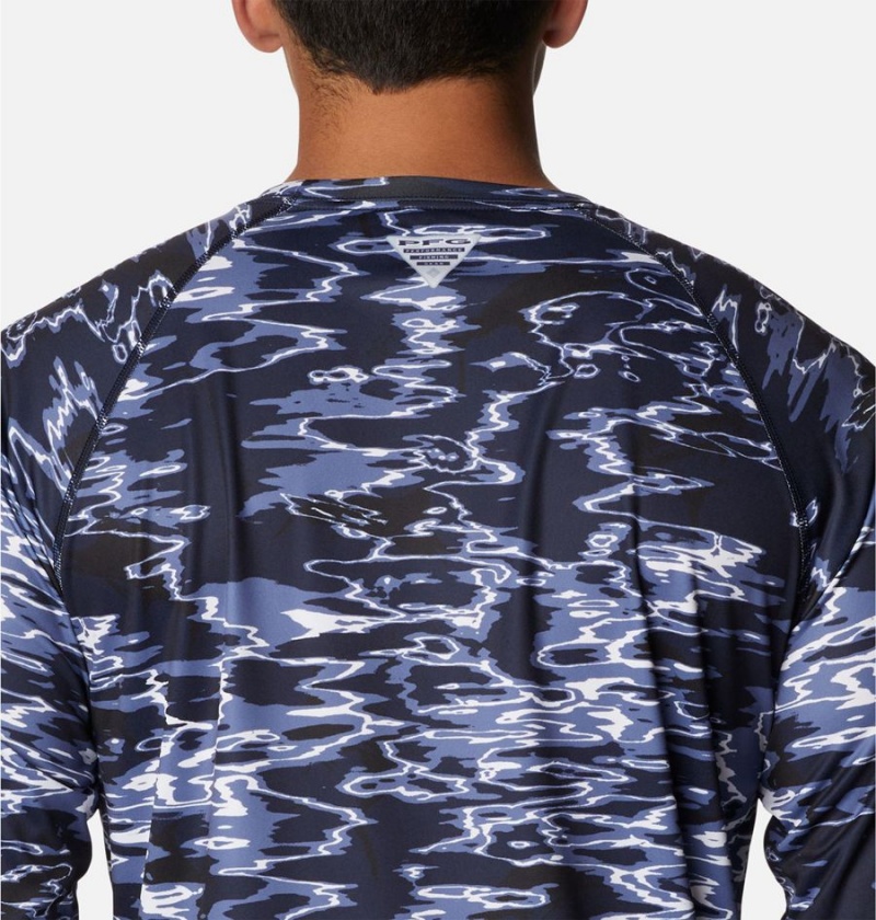 Navy Columbia PFG Super Terminal Tackle Long Sleeve Men's T-Shirt | 47816URSO