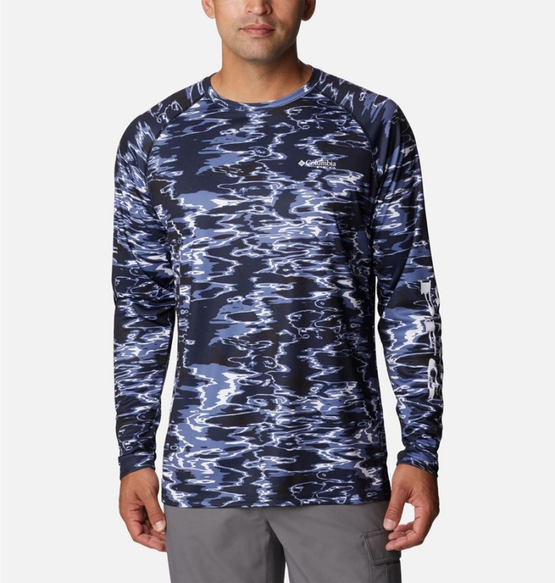 Navy Columbia PFG Super Terminal Tackle Long Sleeve Men\'s T-Shirt | 47816URSO