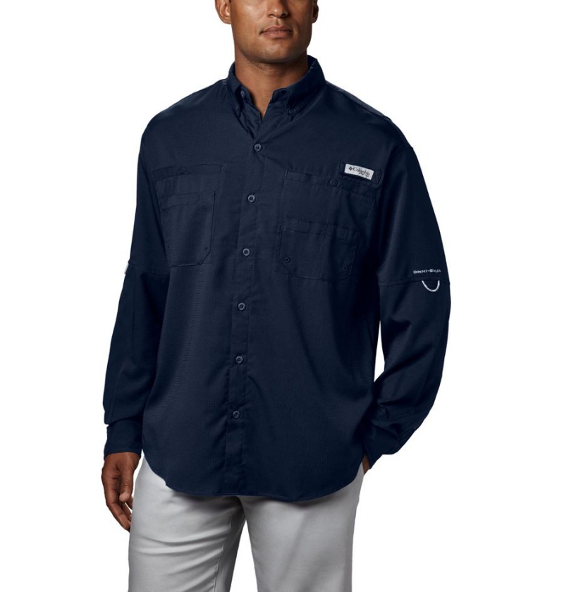 Navy Columbia PFG Tamiami II Long Sleeve Men\'s Shirt | 09135BMDJ