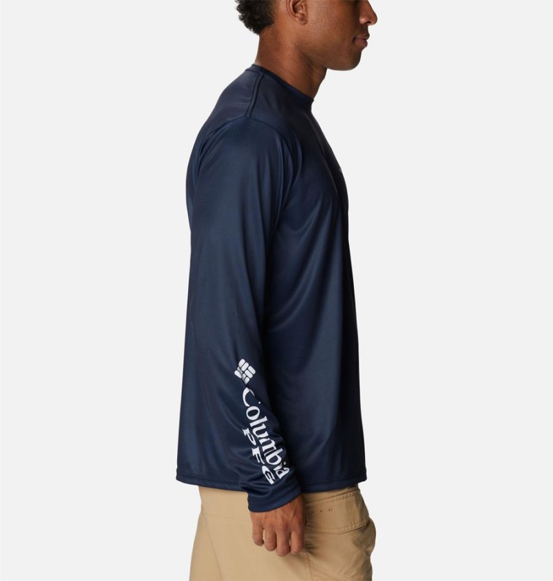 Navy Columbia PFG Terminal Tackle Fish Star Long Sleeve Men's T-Shirt | 90123DIHS