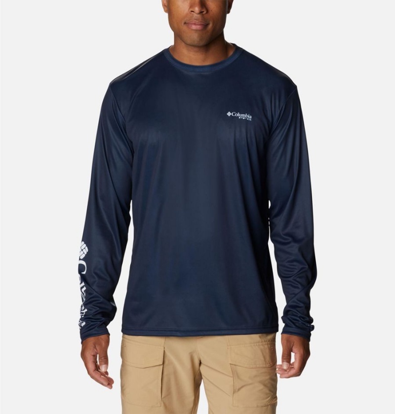 Navy Columbia PFG Terminal Tackle Fish Star Long Sleeve Men\'s T-Shirt | 90123DIHS