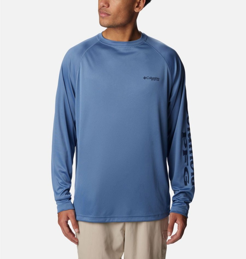 Navy Columbia PFG Terminal Tackle Long Sleeve Men\'s T-Shirt | 17986XHUY