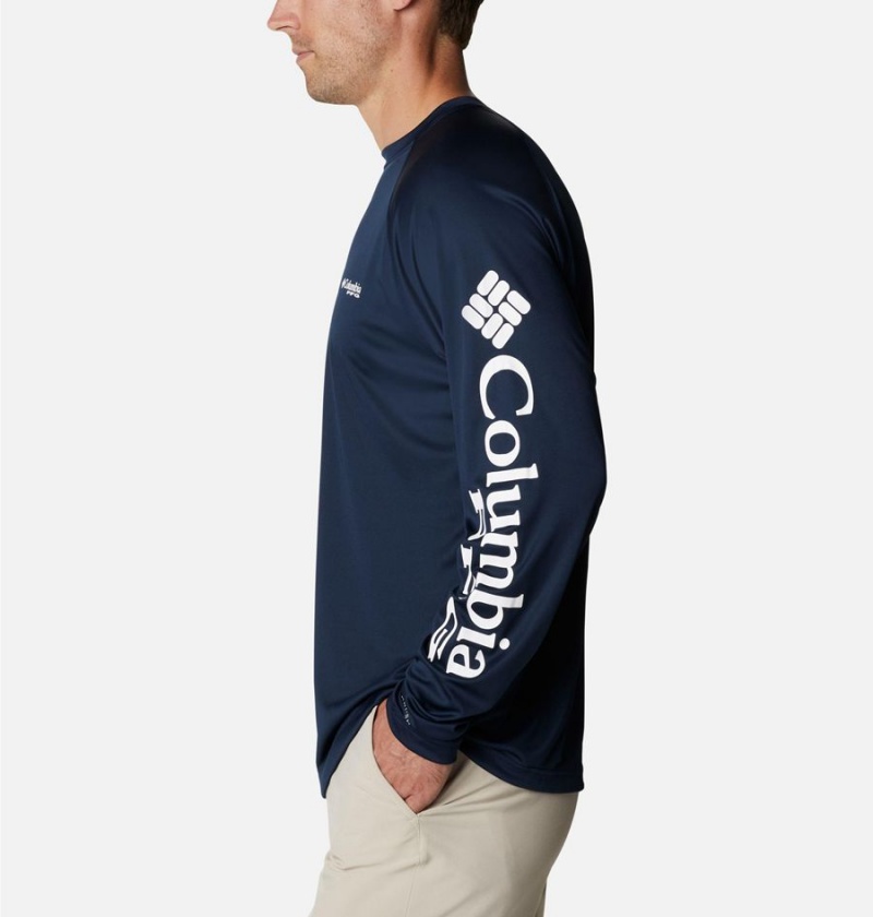 Navy Columbia PFG Terminal Tackle Long Sleeve Men's T-Shirt | 41250WVOX