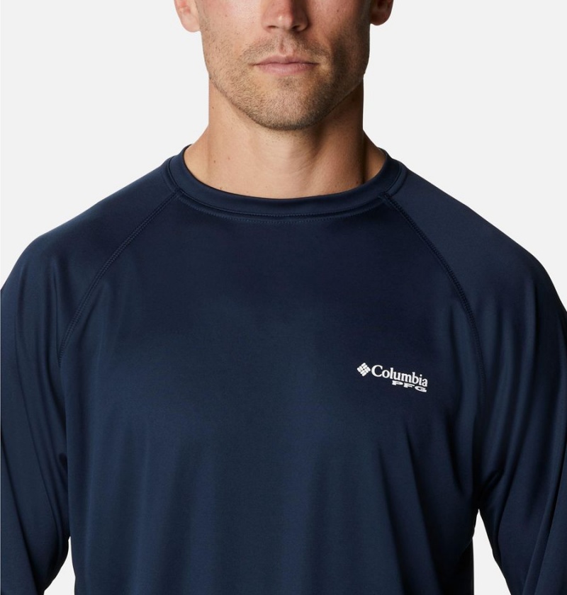 Navy Columbia PFG Terminal Tackle Long Sleeve Men's T-Shirt | 41250WVOX