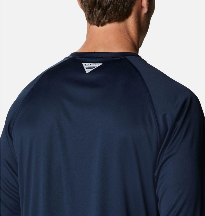 Navy Columbia PFG Terminal Tackle Long Sleeve Men's T-Shirt | 41250WVOX