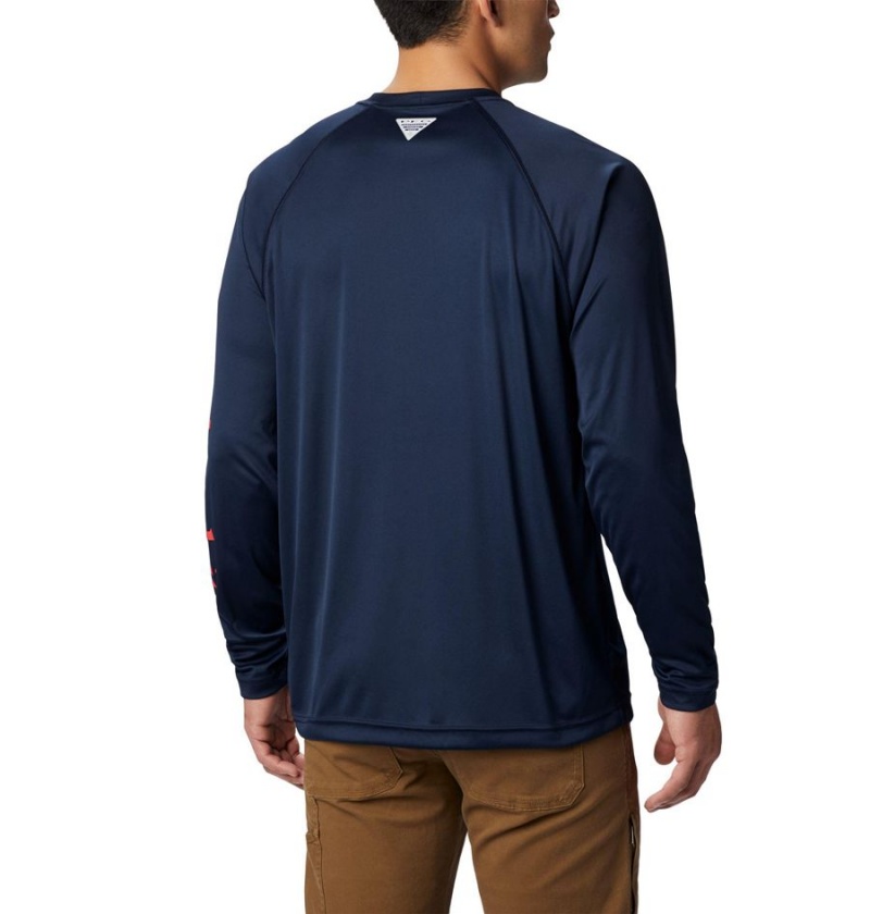 Navy Columbia PFG Terminal Tackle Long Sleeve Men's T-Shirt | 49187OHXP