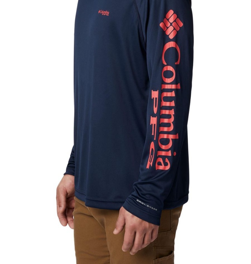 Navy Columbia PFG Terminal Tackle Long Sleeve Men's T-Shirt | 49187OHXP