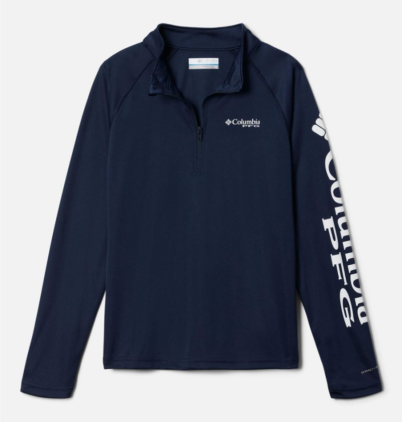 Navy Columbia PFG Terminal Tackle Quarter Zip Pullover Kids\' Fleece | 03749JZOM