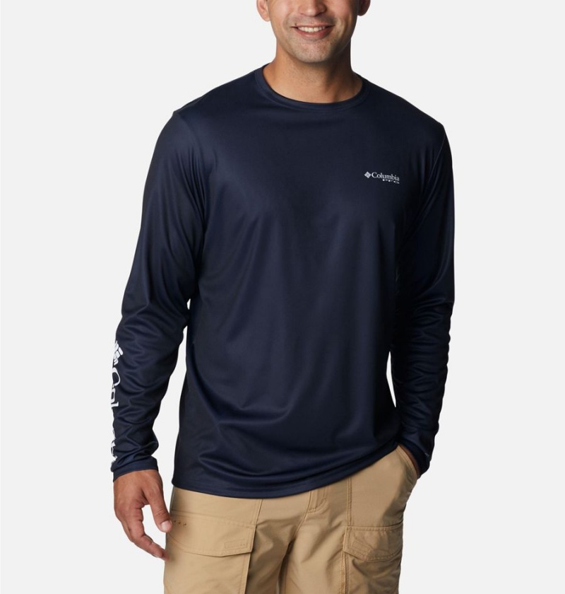 Navy Columbia PFG Terminal Tackle Statetriot Long Sleeve Men's T-Shirt | 72846MAQP