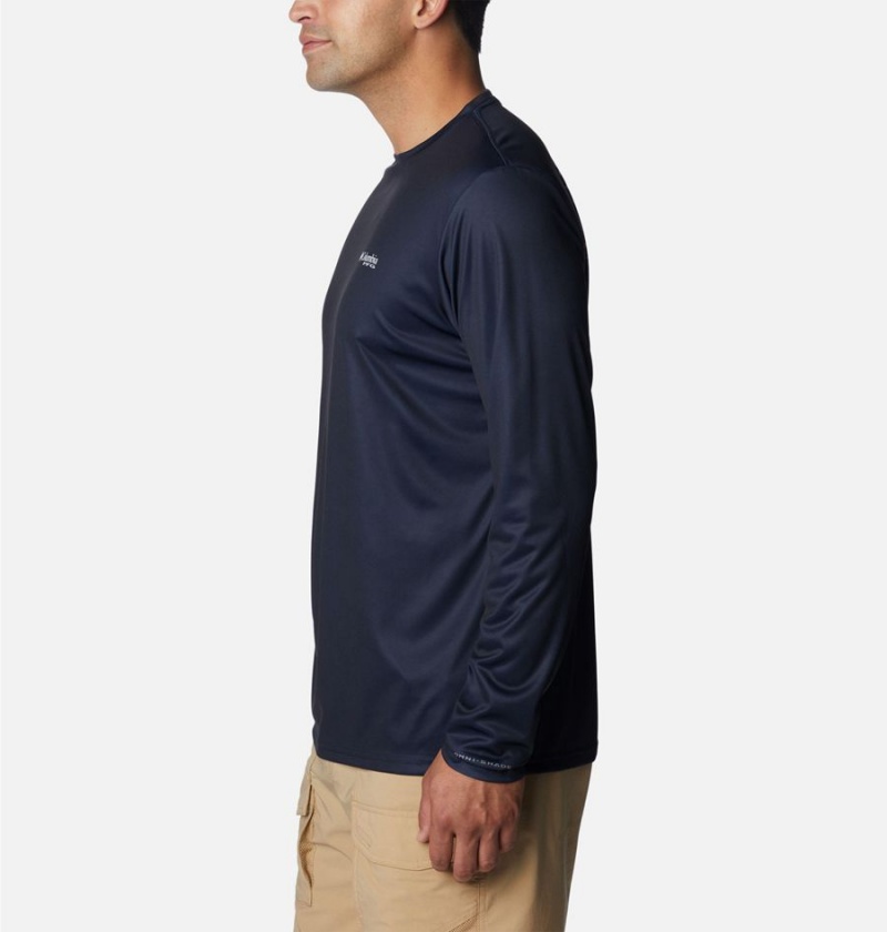 Navy Columbia PFG Terminal Tackle Statetriot Long Sleeve Men's T-Shirt | 72846MAQP