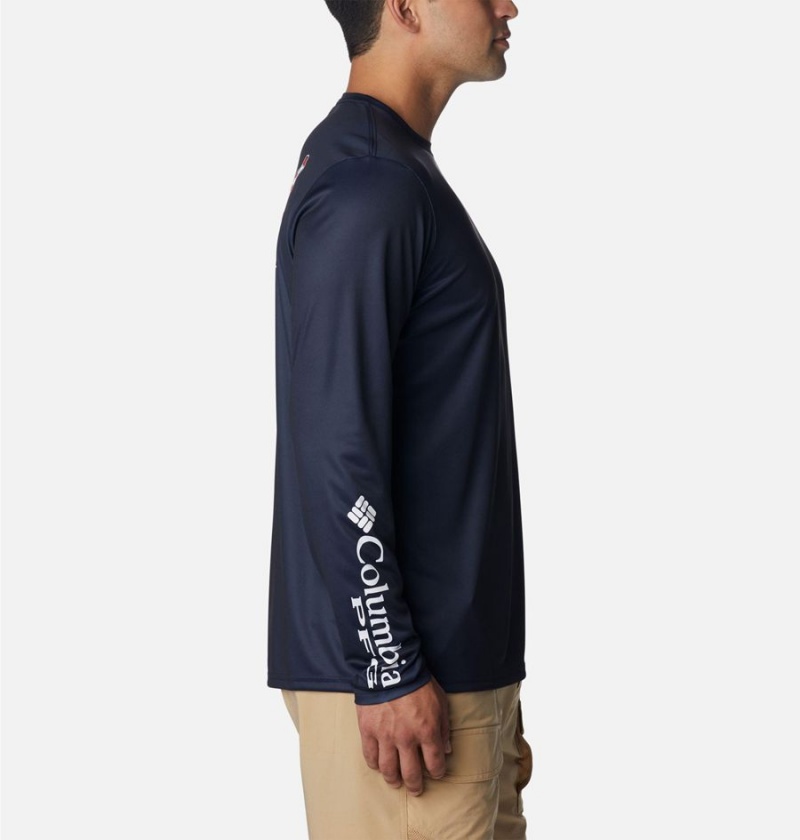 Navy Columbia PFG Terminal Tackle Statetriot Long Sleeve Men's T-Shirt | 72846MAQP