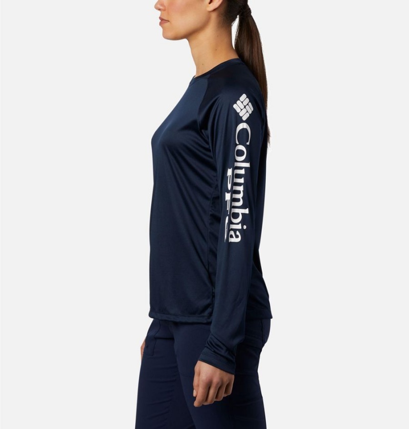 Navy Columbia PFG Tidal II Long Sleeve Women's T-Shirt | 25049BRCK