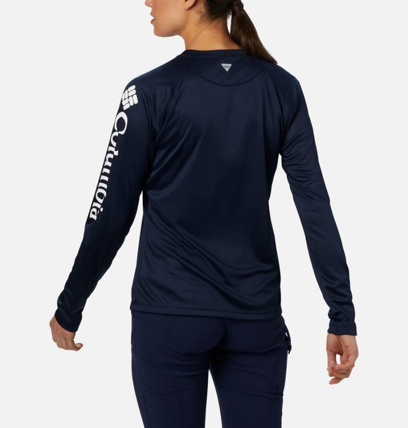 Navy Columbia PFG Tidal II Long Sleeve Women's T-Shirt | 25049BRCK