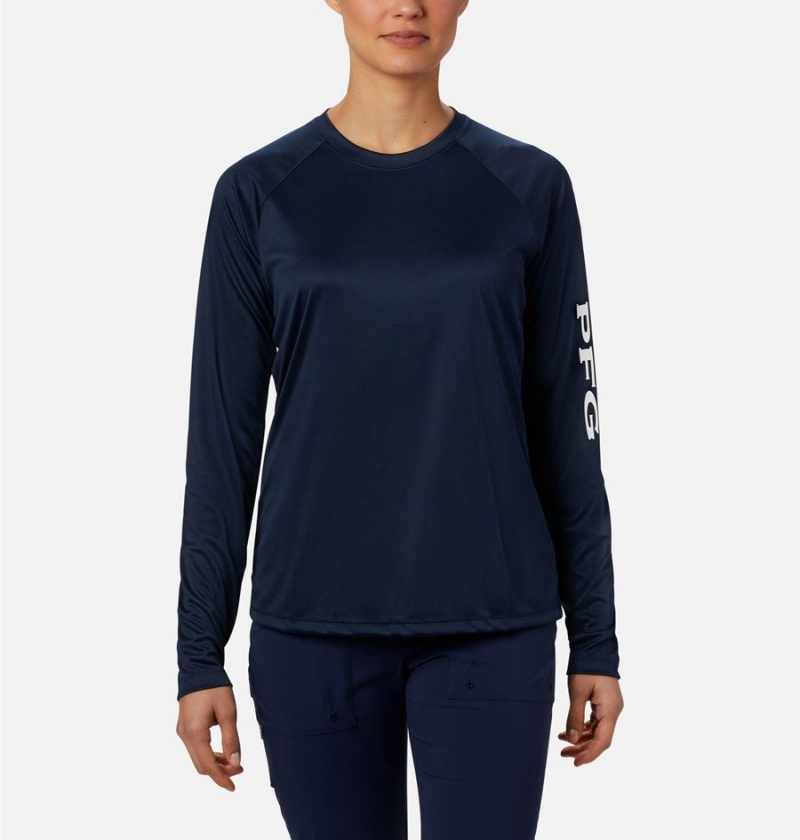 Navy Columbia PFG Tidal II Long Sleeve Women\'s T-Shirt | 25049BRCK