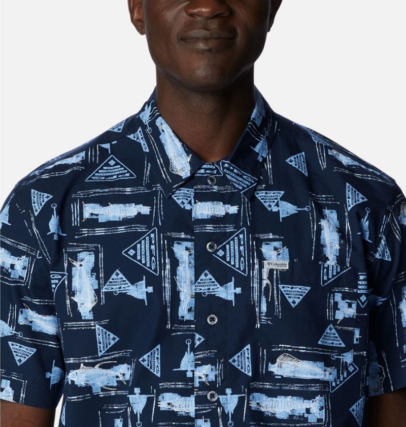 Navy Columbia PFG Trollers Best Short Sleeve Men's Shirt | 20861AHRT