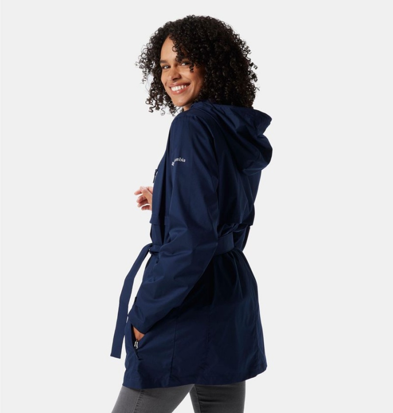 Navy Columbia Pardon My Trench Women's Rain Jacket | 75698UTZD