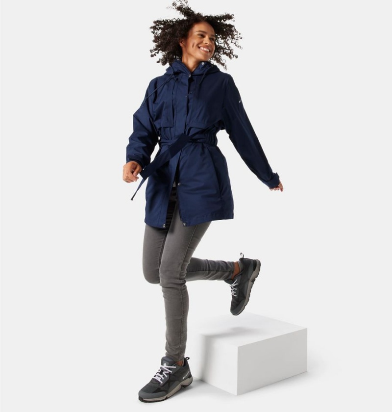 Navy Columbia Pardon My Trench Women's Rain Jacket | 75698UTZD