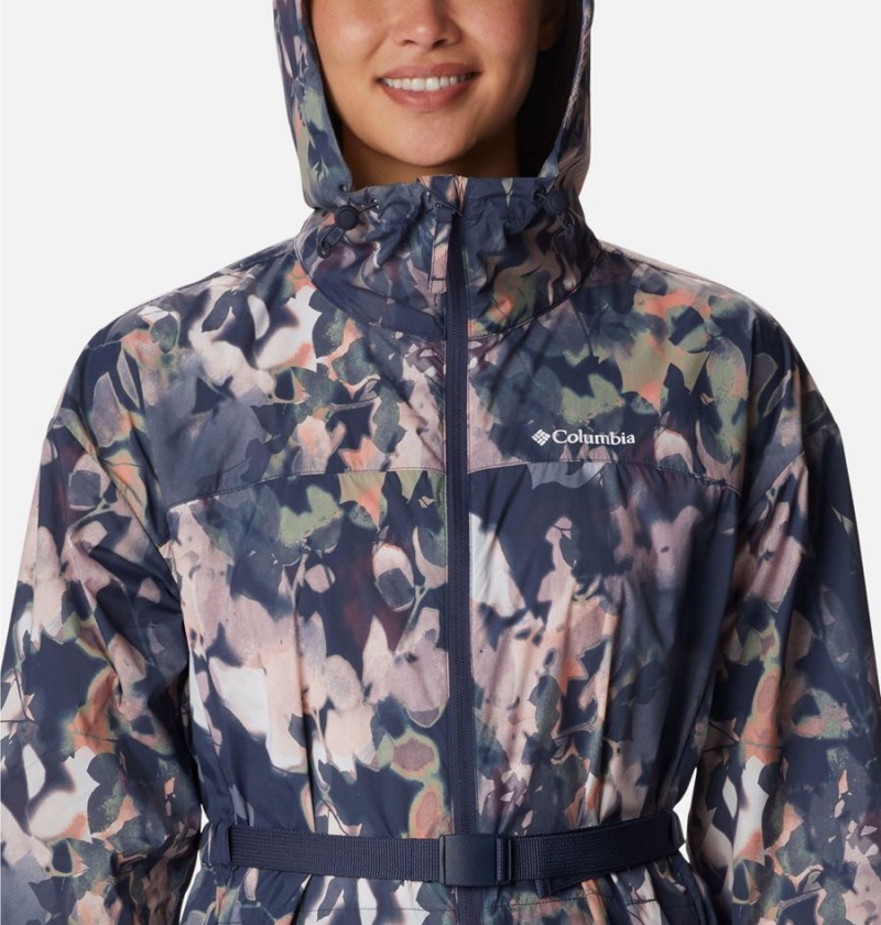 Navy Columbia Parkette Long Wind Jacket Women's Windbreaker | 01695NSMW