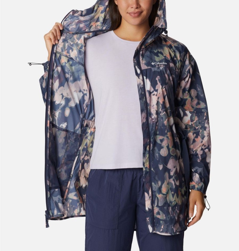 Navy Columbia Parkette Long Wind Jacket Women's Windbreaker | 01695NSMW