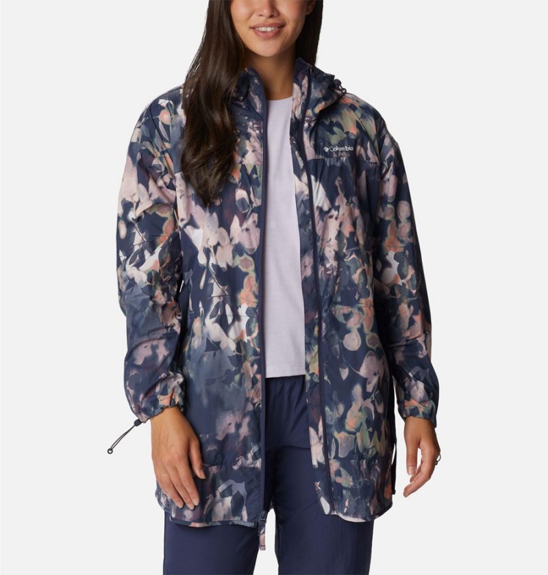 Navy Columbia Parkette Long Wind Jacket Women's Windbreaker | 01695NSMW