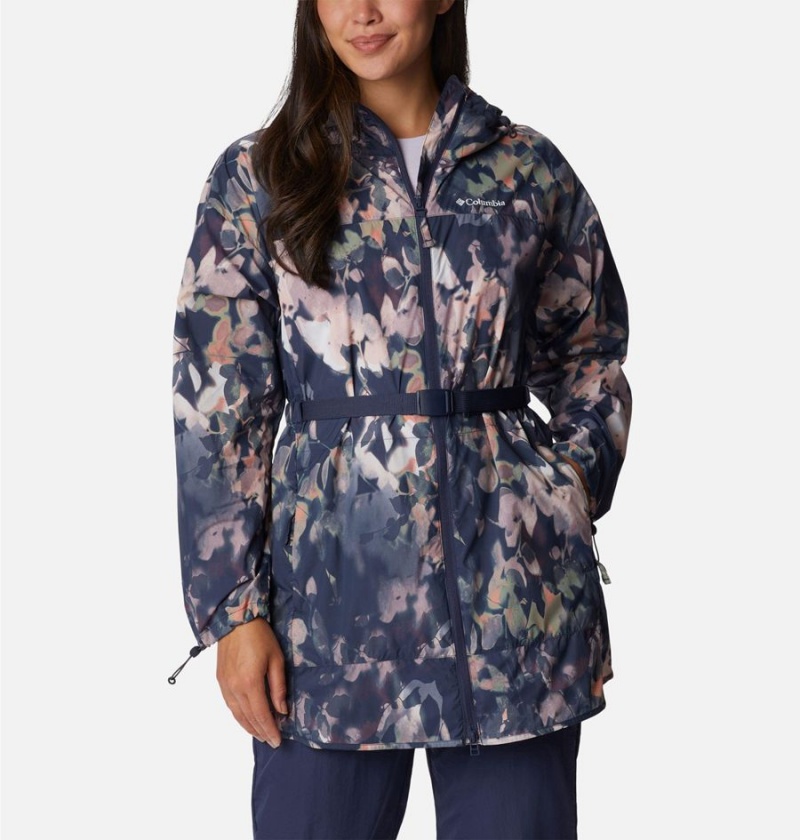 Navy Columbia Parkette Long Wind Jacket Women\'s Windbreaker | 01695NSMW