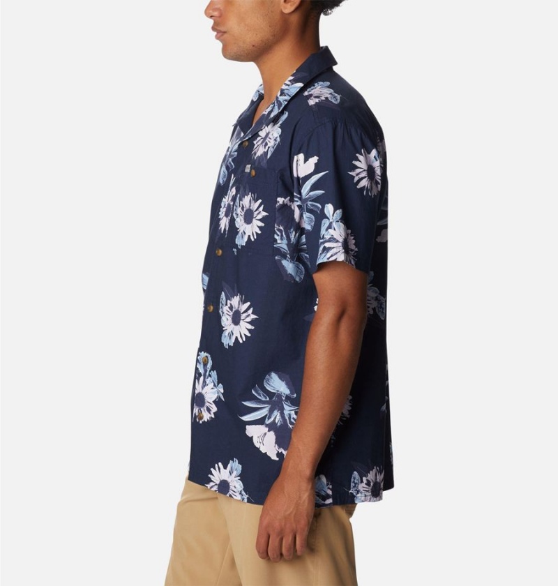 Navy Columbia Pine Canyon Short Sleeve Men's Shirt | 36715KDFG