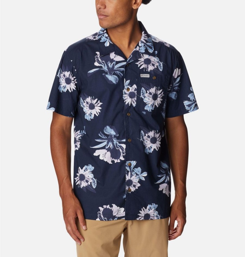 Navy Columbia Pine Canyon Short Sleeve Men\'s Shirt | 36715KDFG