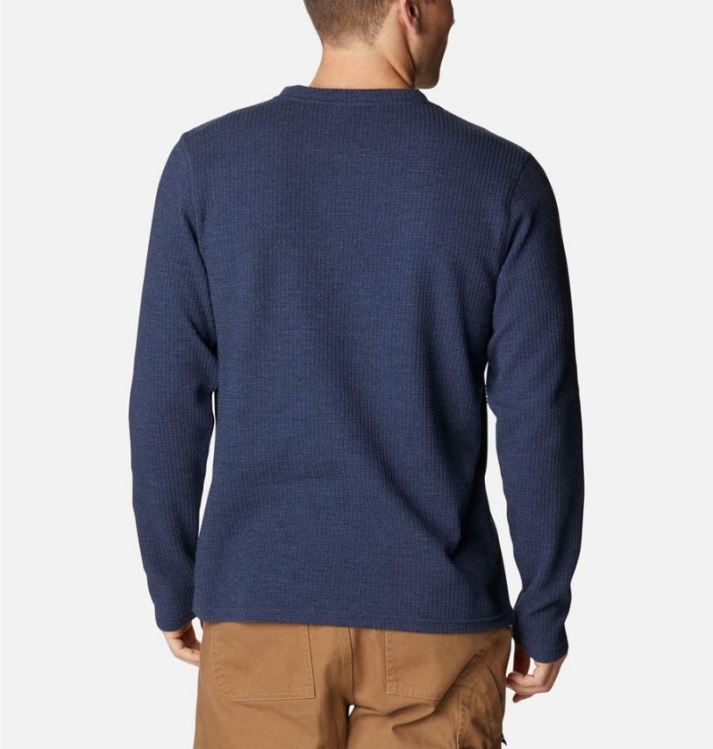 Navy Columbia Pine Peak II Waffle Long Sleeve Crew Men's T-Shirt | 43967TIVQ