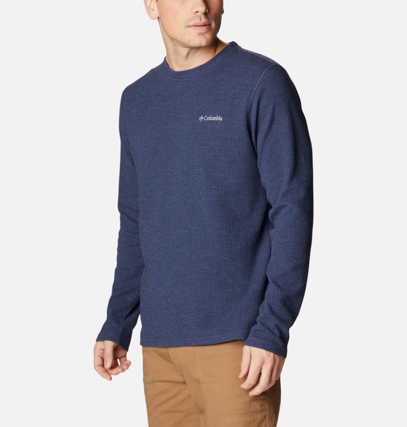 Navy Columbia Pine Peak II Waffle Long Sleeve Crew Men's T-Shirt | 43967TIVQ