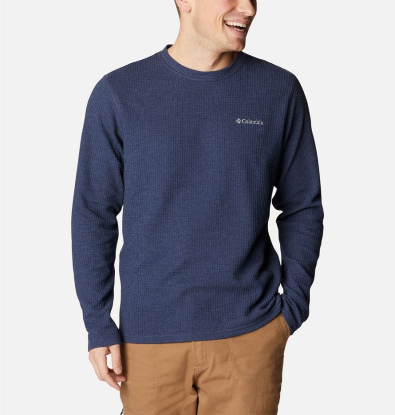 Navy Columbia Pine Peak II Waffle Long Sleeve Crew Men\'s T-Shirt | 43967TIVQ