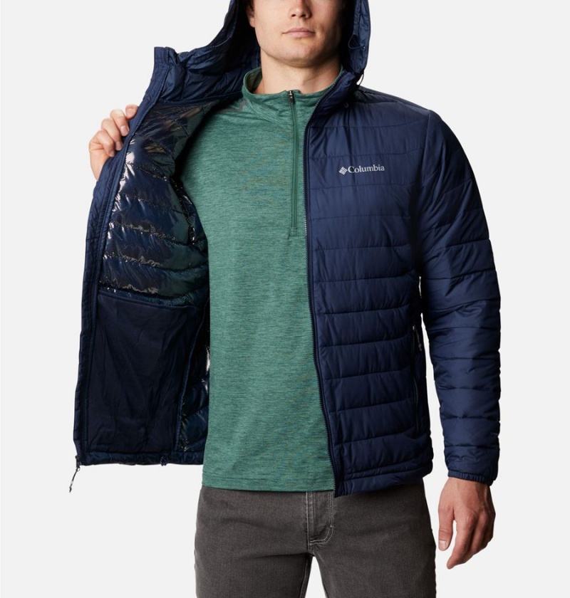 Navy Columbia Powder Lite Hooded Insulated Men's Puffer Jacket | 69031CFYD